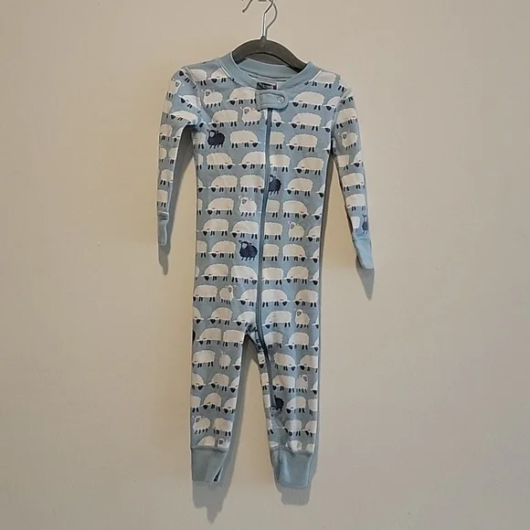 Hanna Andersson Organic Zip Pajamas in Blue Sheep Print 2T 85cm easter - Picture 1 of 8
